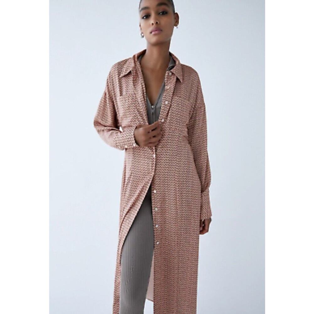 NWT Zara Spring Pink Silky Button-Down Floral Maxi Dress XL